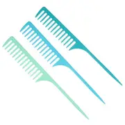 3 Pcs Wide Tooth Rat Tail Combs for Wet Curly Hair Light Green Blue Green