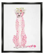Pink Leopard Floral Garland Framed Floater Canvas Wall Art by Patricia Pinto