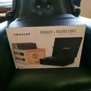 CROSLEY Voyager & Record Crate KT8017A-BK: 3 Speed Turntable; Bluetooth; RCA Out