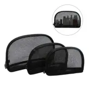 3pcs Assorted Size Black Transparent Sundry Bag Mesh Cosmetics Makeup Bag
