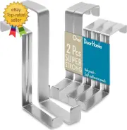 Over the Door Hooks, 3 + 2 Pack - 2-Sided Stainless Steel Coat Hanger Fits Door