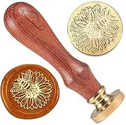 DELORIGIN Wax Seal Stamp Set, Sunflower Bee Wax Stamp 1" Vintage Brass Stamp Head with Wooden Handle Nature Stamp for Envelopes Decoration Invitations Cards Wine Packages Gift Packing