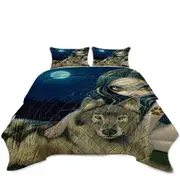 Wolf Moon Beautiful Girl Sitting with Her Wolf Coverlet