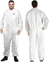 YIBER Hazmat Suit Disposable Coverall | Heavy Duty Full Body Painters Suit in 7 Sizes with Multiple Specifications for Men & Women Without Hood - Breathable & Water Resistant, Large, White