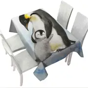 Cute Animal Art Drawings Penguins Hug Tablecloth