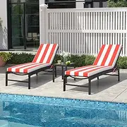 Crestlive Products Chaise Lounge Cushion Set of 2, Outdoor Cushion for Patio Furniture, Outside Chair Comfortable Cushion Water Proof for Lawn, Pool, 80''L x 23''W x 3''T,Red White Stripe