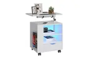 Luxsuite Smart Bedside Table White LED Cabinet Storage Nightstand Bedroom Full High Gloss Finish with Drawer Adjustable Laptop Desk 2 Shelves USB Type-C Port