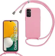 [Haygdz] Silicone Mobile Phone Chain for Samsung Galaxy A13 5G, Case with Strap, Adjustable Mobile Phone Necklace Case with Strap, Mobile Phone Case for Hanging, Case with Cord, Pink