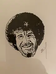 Original Drawing of Bob Ross by Brandon Bird, Pen & Ink