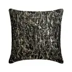 Cushion Cover Black 16"x16", Square Silk Pintucks Textured - Gold In The Dark