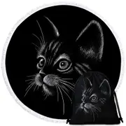 White Portrait Cat Kitten Drawing Round Beach Towel