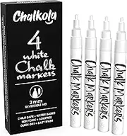 White Chalk Markers Fine Tip (4 Pack 3mm) - Wet & Dry Erase Chalk Pens for Blackboard, Chalkboards, Windows, Signs, Glass, Bistro - 3mm Reversible Bullet & Chisel Point