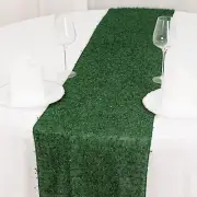 12" x 108" GREEN Polyester TABLE RUNNER Shaggy Fringe Party Events Decorations