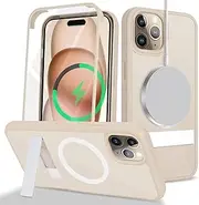 Cavor for iPhone 11 Pro Max Case 6.5'' 360° Full Body Protective Case with Kickstand and Built-in Screen Protector Clear TPU PC Bumper Support Magsafe Charging Shockproof Phone Cover-Off-White