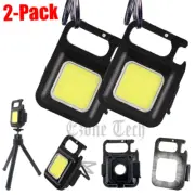 2Pack Mini COB Pocket Flashlights Keychain Magnetic Work Lights Rechargeable US