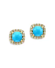Bloomingdale's Fine Collection Turquoise & Diamond Halo Stud Earrings in 14K Yellow Gold