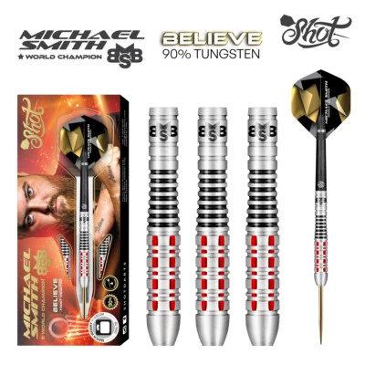 Shot - Michael Smith - Believe - Steel Tip Dart Set - 90% Tungsten - 22g to 26g