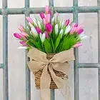 Spring Artificial Tulip Flowers Patio Porch Front Door Hanging Basket Wreath