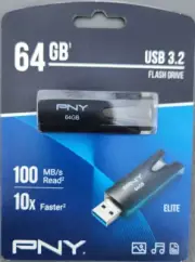 (2 Pack) PNY 64 GB Elite USB 3.2 100MB/s Flash Drive - P-FD64GELT-GE