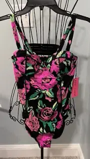 New Betsey Johnson Balconette Lush Meadow Rose Medium M one piece swim suit