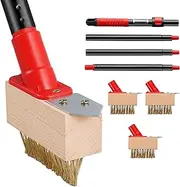 Mitclear Moss Remove Brush with Long Handle(53IN), Deck Crevice Cleaning Tool, Weed Remover with Wire Brush & Metal Blade, Crack Moss Remover for Pavement Driveway Patio Sidewalk Paver(3 Brush Heads)