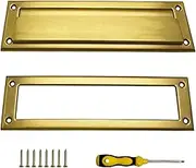 Fudatong 1 Pack 13 inch Solid Brushed Brass Mail Slot with Solid Brass Interior Frame Set 13" x 3.7" Heavy Duty