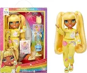 Rainbow High Jr High PJ Party-Sunny (Yellow) 9” Posable Doll with Soft Onesie, Slippers, Play Accessories, Kids Toy Ages 4-12 Years