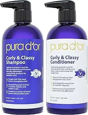PURA D'OR Curly & Classy Shampoo & Conditioner Set for Defined Curls - Nourishing Formula with Argan, Castor, Geranium, Coconut & Kukui Seed Oils