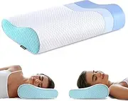 Ylekto Memory Foam Pillows, Neck Pillow Queen Size Bed for Sleeping, Ergonomic Cervical Support Side Back Stomach Sleeper, Orthopedic Contour and Shoulder Pain White (KD0208)