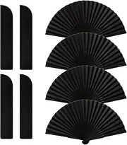 Proxima Direct 4 Pack Hand Fans Foldable Folding Fans Silk Fabric Fan with 4 Storage Bags Hand Held Chinese Fan Bamboo Fan for Women (Black)