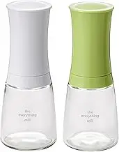 Kyocera 2 Piece Pepper/Salt/Seed/Spice Everything Mill Set with Adjustable Advanced Ceramic Grinder 3.5" H x 4.8" W x 7.9" L Brilliant White/Apple Green