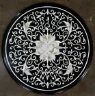 Black Marble Coffee Table Top Antique Design Inlay Work Entryway Table for Hotel