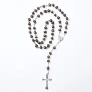 50cm Scented Rosary Beads Brown/Silver w/ Crucifix Religious Christian Catholic