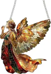 Fairy Sun Catcher, Colorful Fairy Light, Sun Catcher Ornaments, Acrylic Stained Wall Decorations, Christmas Centerpieces Sun Catchers for Garden Yard Patio Porch, 7.87 x 7.87 inches