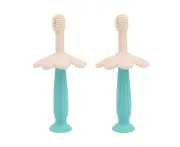 Baby Toothbrush Toddler Training Toothbrush Teether With 3 Brush Heads,Beige + Mint Green