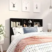 Headboard Cabinet Black 120x19x103.5 cm Modern Bedroom Furniture Storage Unit
