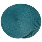 Round Braided Placemats Set of 4 Place Mats for Dining Tables Woven 6pcs Teal