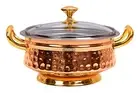 Steel Copper Hammered Design Casserole with Glass Lid & & Brass Handle, Knob