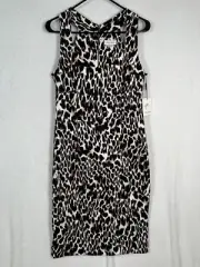 Calvin Klein Leopard Print Dress Empire Waist Size 10 Summer Career Sheath NEW