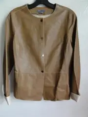 VINCE SNAP FRONT LEATHER JACKET, Brown, Size M, MSRP $1050