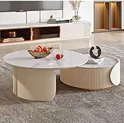 Round Nesting Table 2 in 1 Coffee Tables Modern Accent Sofa End Table with Drawers for Living Room, Bedroom, Office, Apartment,F