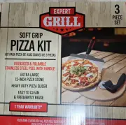 Expert Grill Soft Grip Pizza Kit 3 Pc. Set-Peel w/Handle, Pizza Stone, Slicer