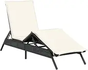 Sun Lounger, Sun Lounge Camping Chair Outdoor Chaise Lounge with Cushion Black Poly Rattan
