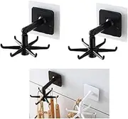 Utensil Holder Wall Hook, 2 Pack Self Adhesive 360° Rotating Folding Rack Under Cabinet Hanger Kitchen Organizer Space Saving No Drill Stick On