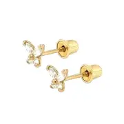 14K Yellow/White Gold Tiny Butterfly CZ Stud Earring with screw back