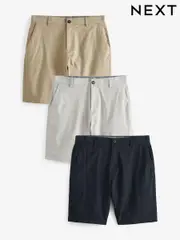 Navy Blue/Grey/Stone Straight Fit Stretch Chinos Shorts 3 Pack (D14144) | $102