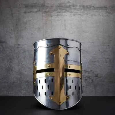 Medieval Knight Helmet Templar – Holy Gold Cross Crusader LARP & Cosplay Armor