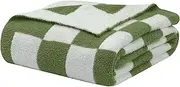 Bearberry Fuzzy Checkerboard Grid Throw Blanket Soft Cozy Warm Microfiber All Season Blanket Decor for Couch Sofa Bed Travel Home (Avocado Green, 50''x60'')