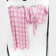 NWT Twisted Wunder Pink Checkered Cropped Top & Wide Leg Pants Set Size 20