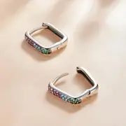 Solid 925 Sterling Silver Multicoloured Huggies Earrings